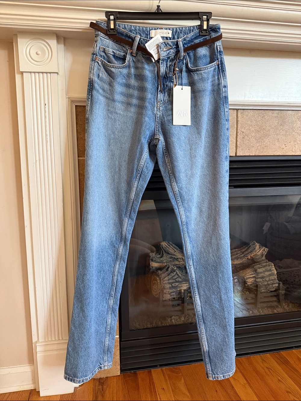 Zara Light Wash High-Rise Straight Leg Jeans